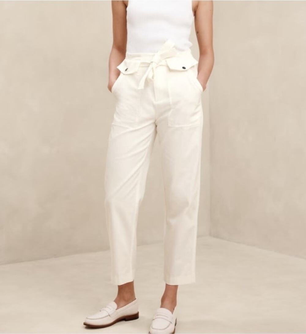 Banana Republic Utility Tie Waist Pants Size 16 Snow Day Mid Rise Minimal NWT